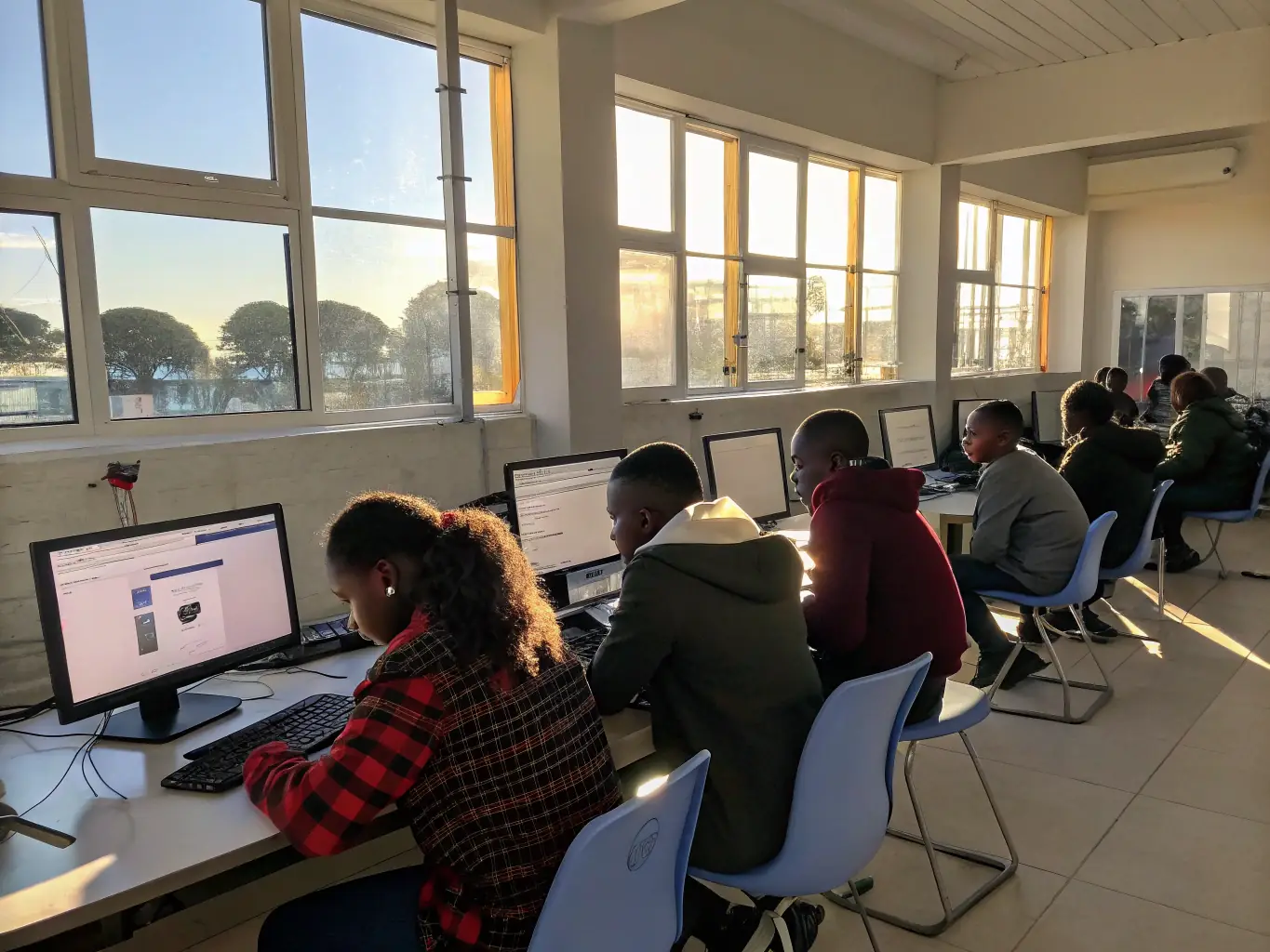 A picture showing participants with disabilities learning new skills in a technology workshop, emphasizing digital literacy and empowerment.